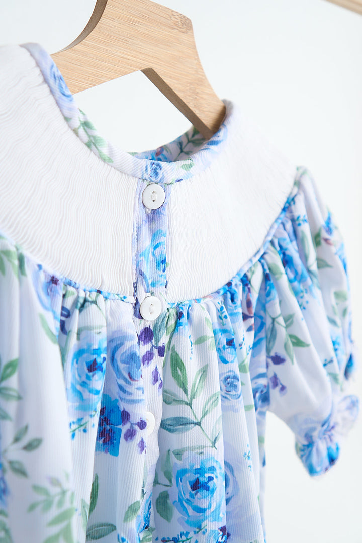 Blue Rose Hand Smocked Romper
