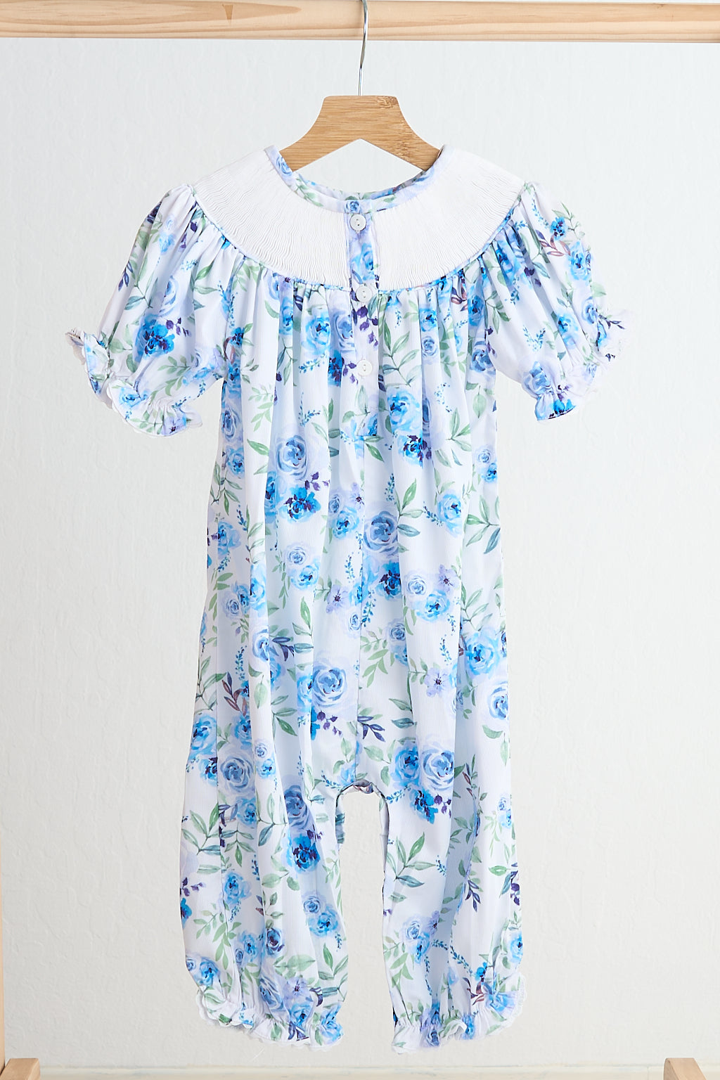 Blue Rose Hand Smocked Romper