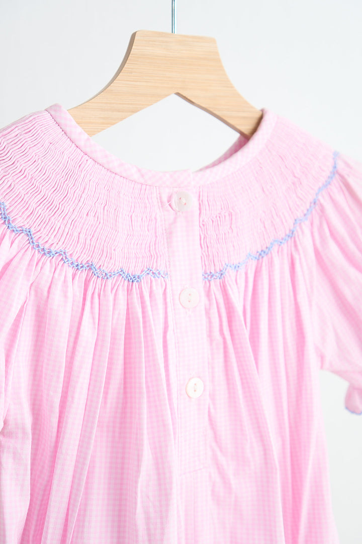 Pink Alpaca Hand Smocked Gingham Romper