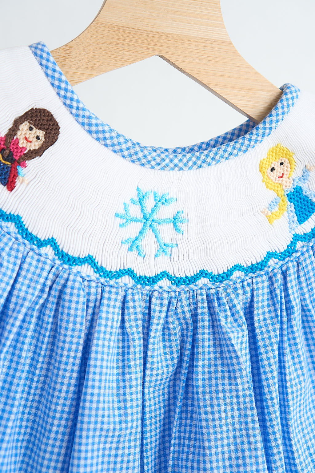 Blue Snow Princess Hand Smocked Gingham Romper