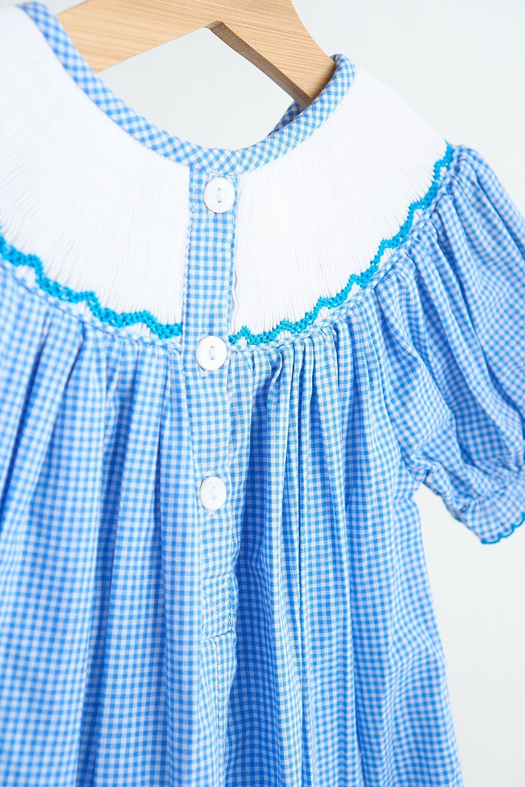 Blue Snow Princess Hand Smocked Gingham Romper