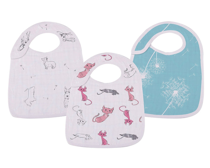 Dandelions Bamboo Muslin Snap Bibs 3 Pack