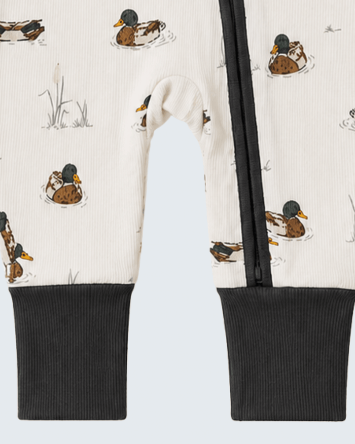 Ducks Ribbed Bamboo Zipper Romper