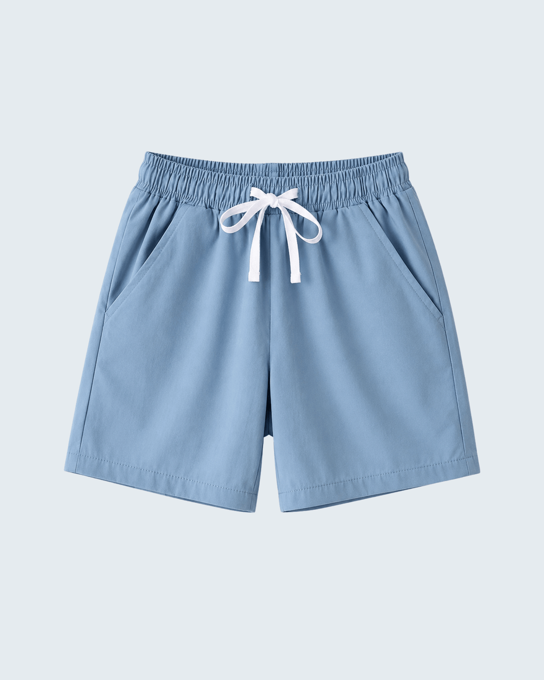 Dusty blue performance shorts with drawstring and side pockets