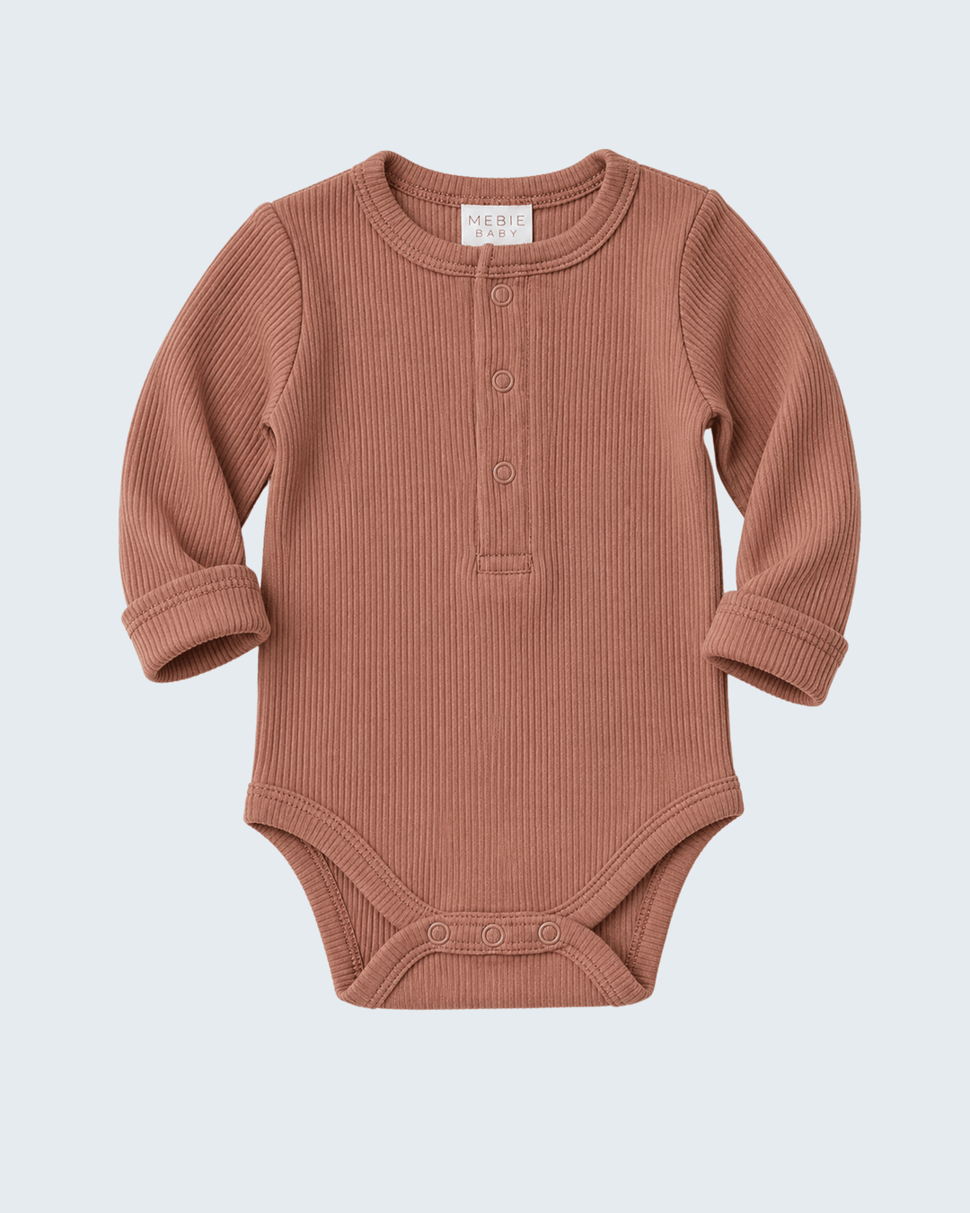 Dusty Rose Organic Cotton Ribbed Bodysuit on light grey background
