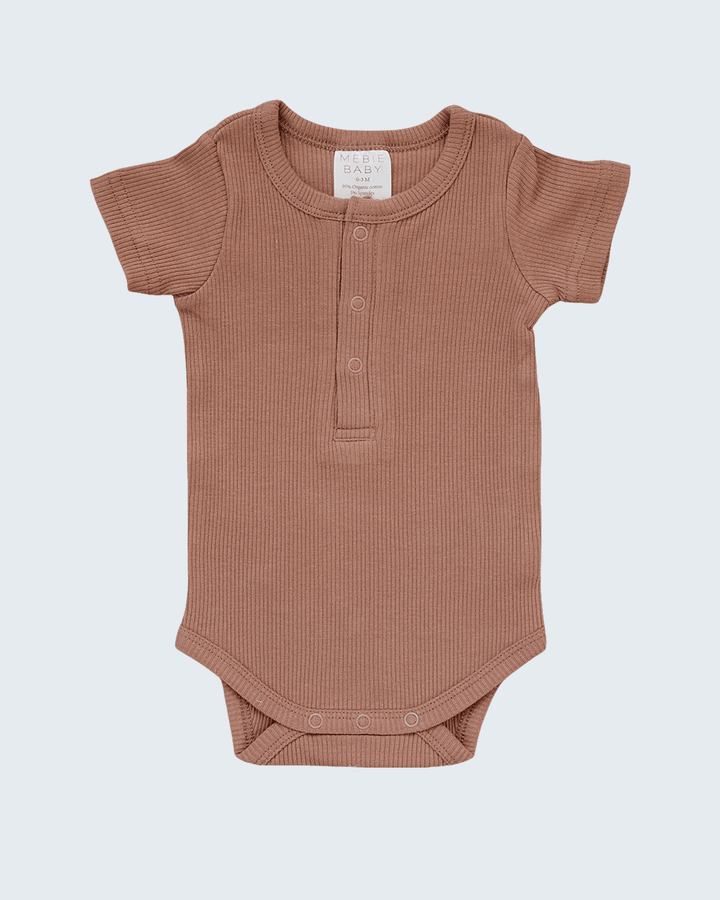 Dusty Rose Organic Cotton Ribbed Snap Bodysuit on light grey background
