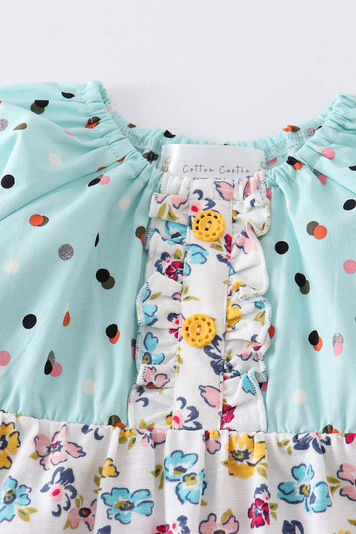 Platinum Mint Floral Print Romper