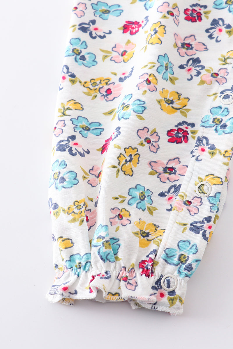 Platinum Mint Floral Print Romper