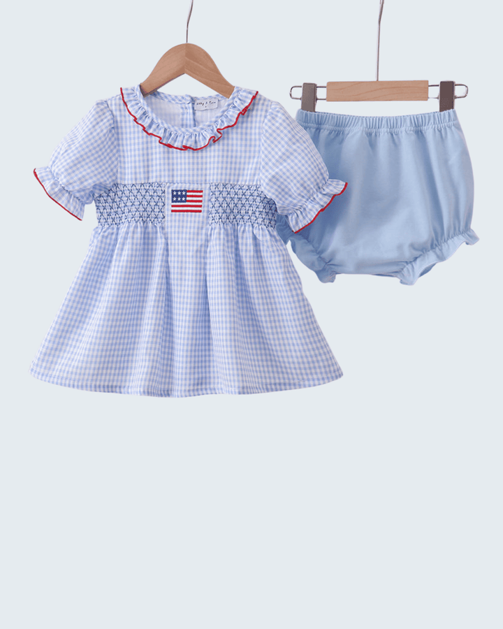 Flag Smocked Ruffle Bloomer Set