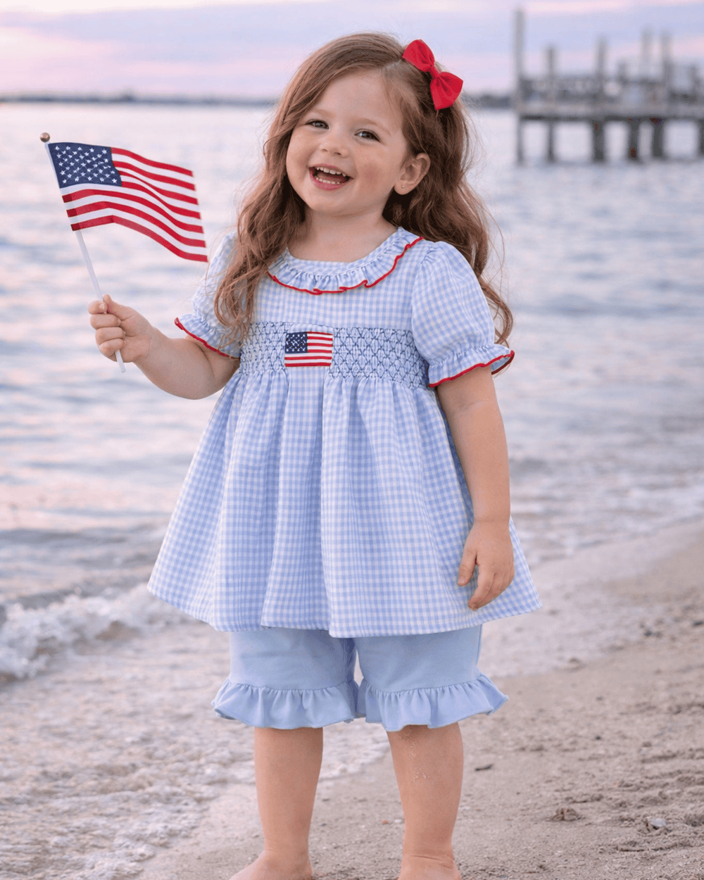 Flag Smocked Ruffle Shorts Set