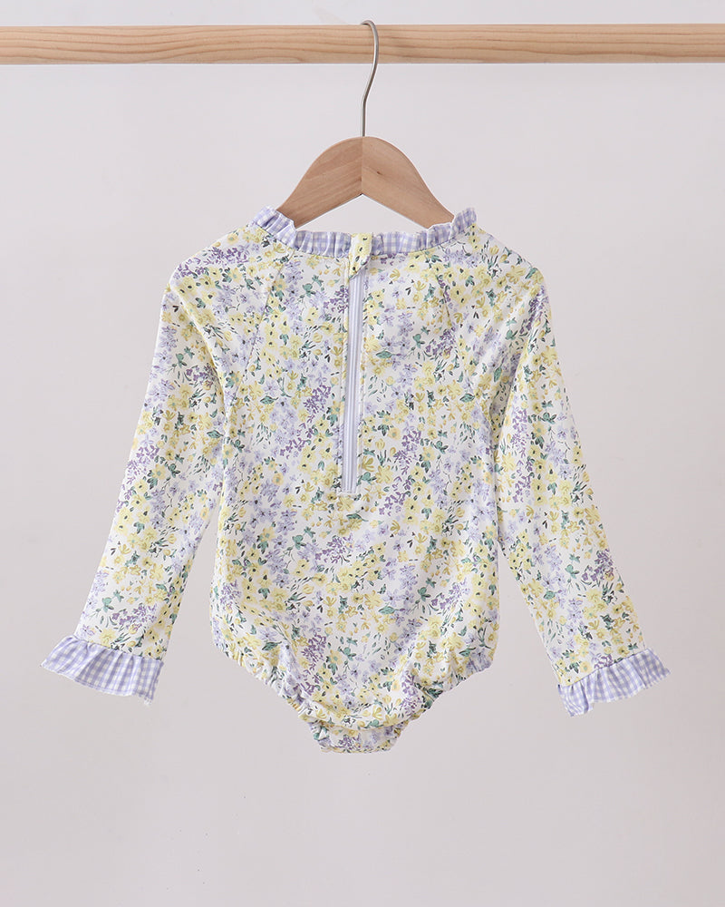 Floral Mermaid Applique Rashguard on grey background