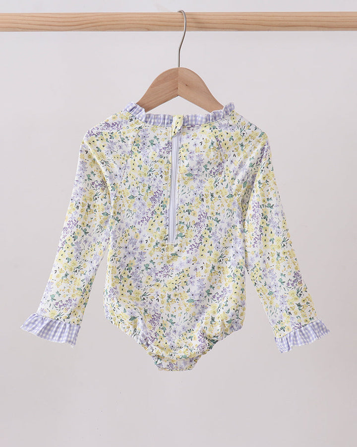 Floral Mermaid Applique Rashguard on grey background