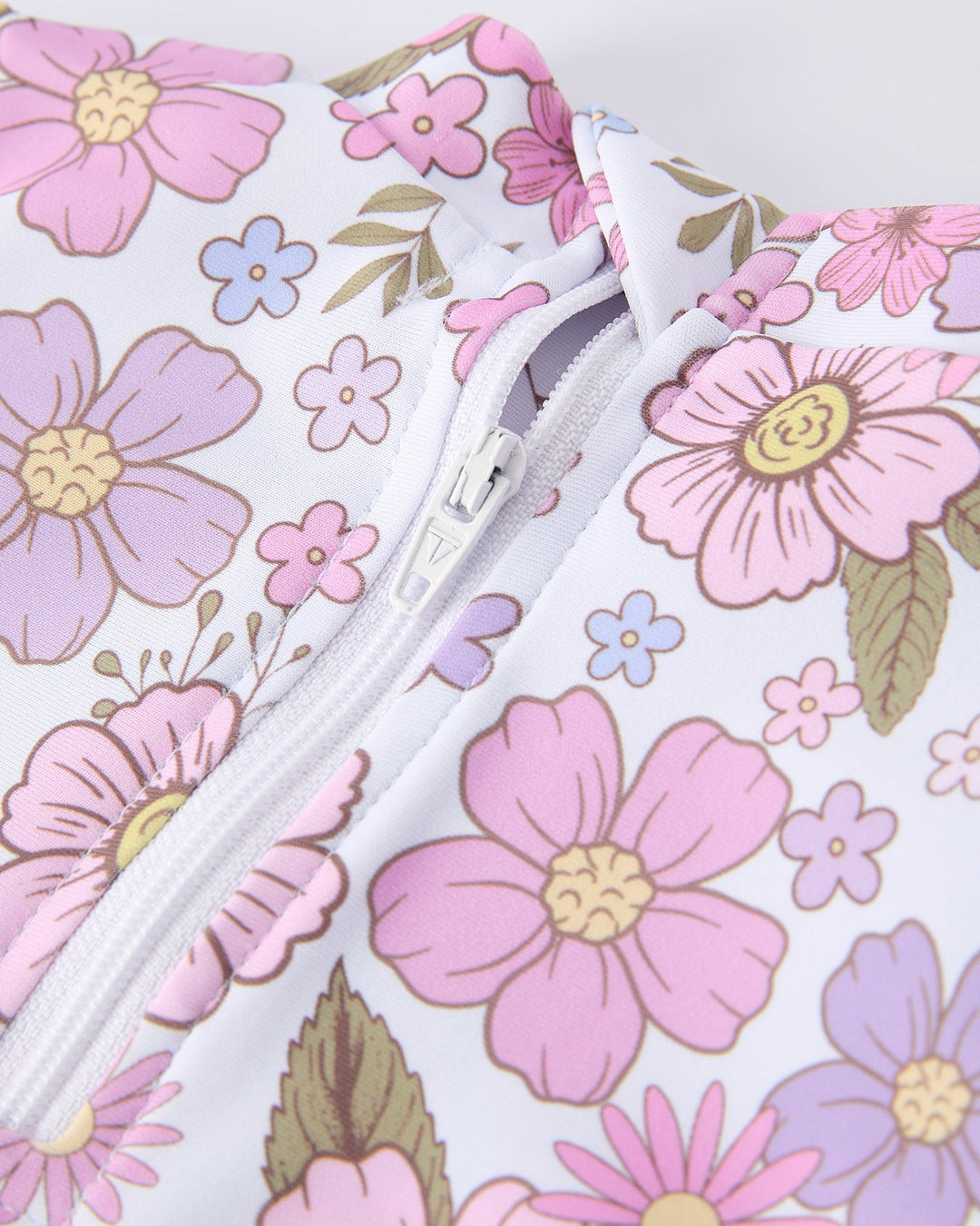 Floral-patterned fabric with a zipper on a white background
