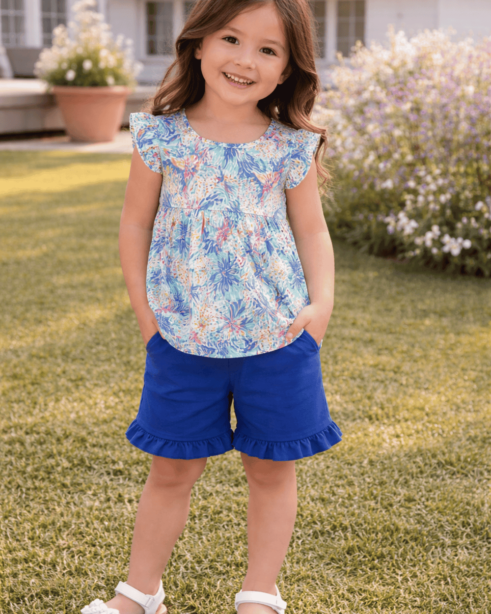 Floral Print Ruffle Shorts Set