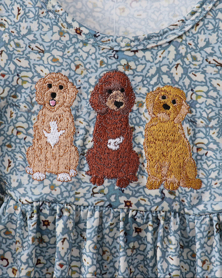 Floral dress with puppy embroidery
