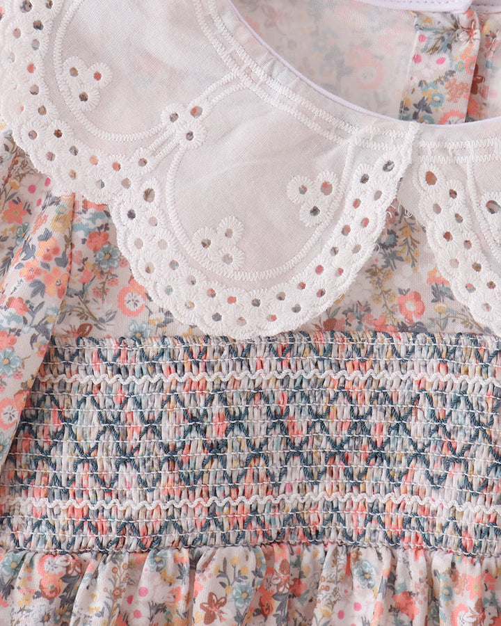 Floral Smocked Lace Collar Dress
