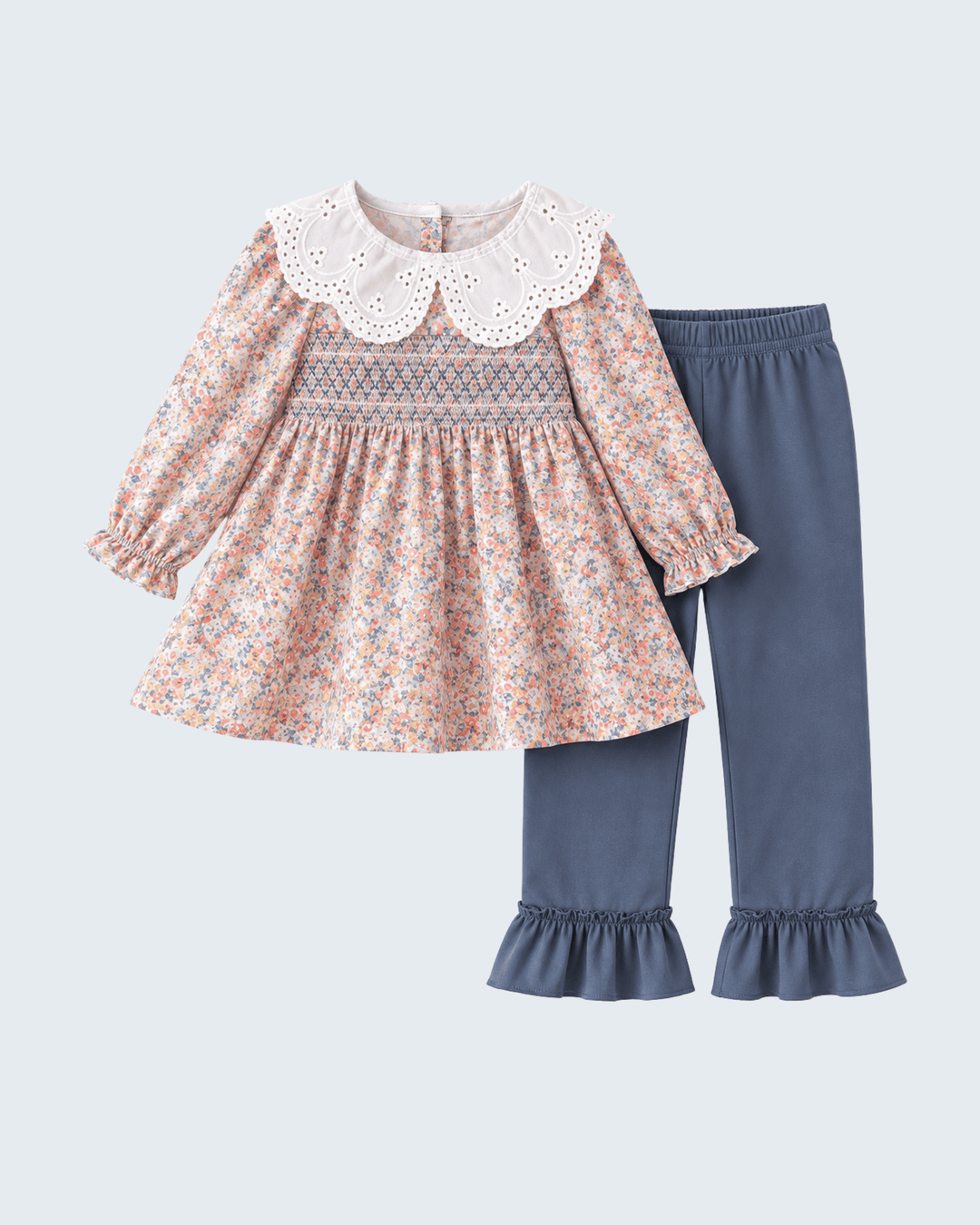 Floral Smocked Lace Ruffle Pants Set