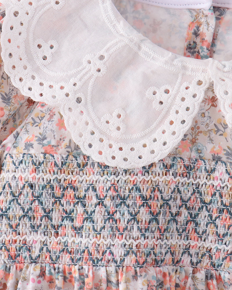 Floral Smocked Lace Ruffle Pants Set2