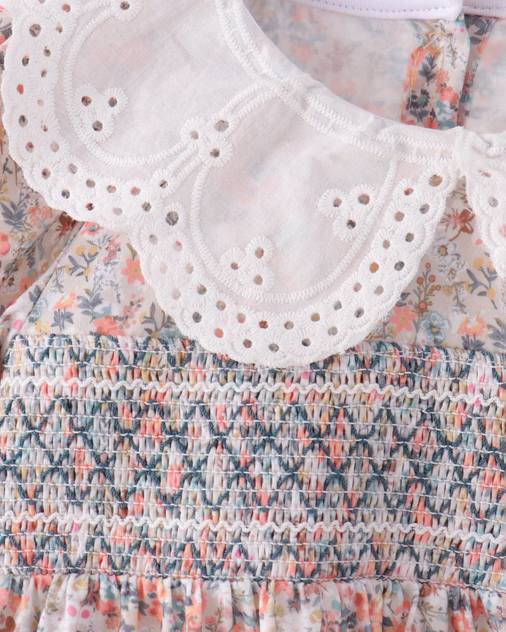 Floral Smocked Lace Ruffle Pants Set2