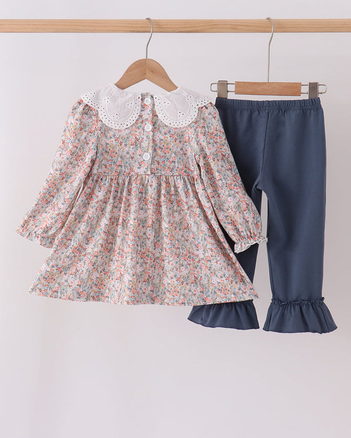 Floral Smocked Lace Ruffle Pants Set