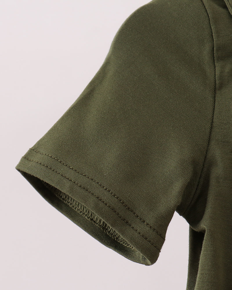 Olive green T-shirt sleeve with stitched hem and crew neckline
