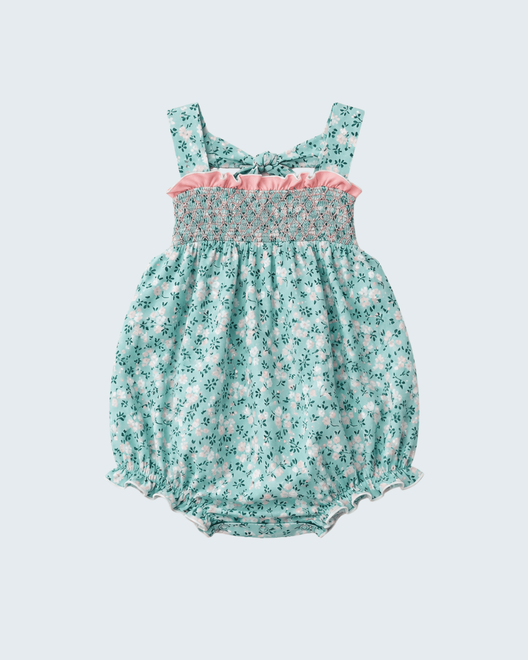 Green Floral Smocked Ruffle Bubble