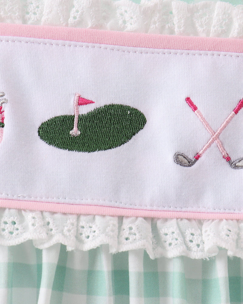 Green gingham fabric with golf embroidery