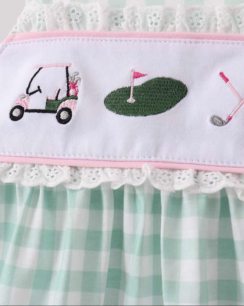 Green Golf Embroidered Ruffle Shorts Set