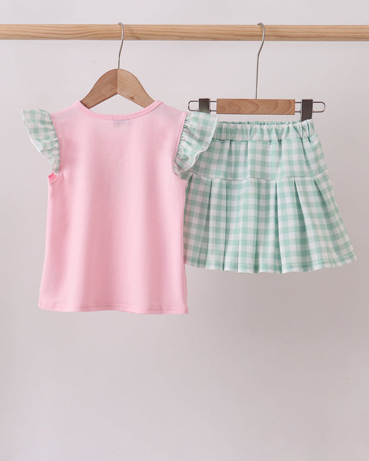 Green Golf Embroidered Skorts Set on wooden hanger