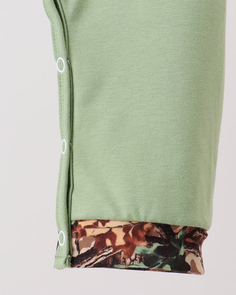 Romper leg with camo trim
