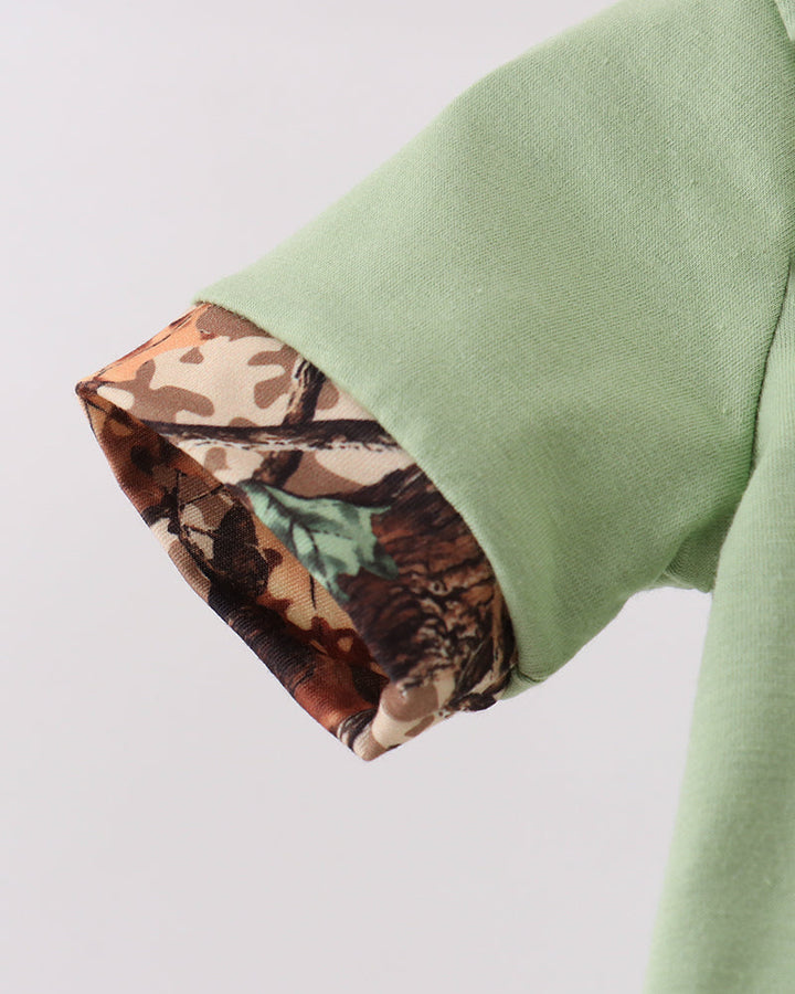 Romper sleeve with camo trim