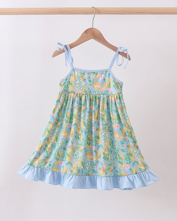 Green Lemon Smocked Ruffle Dress for girls