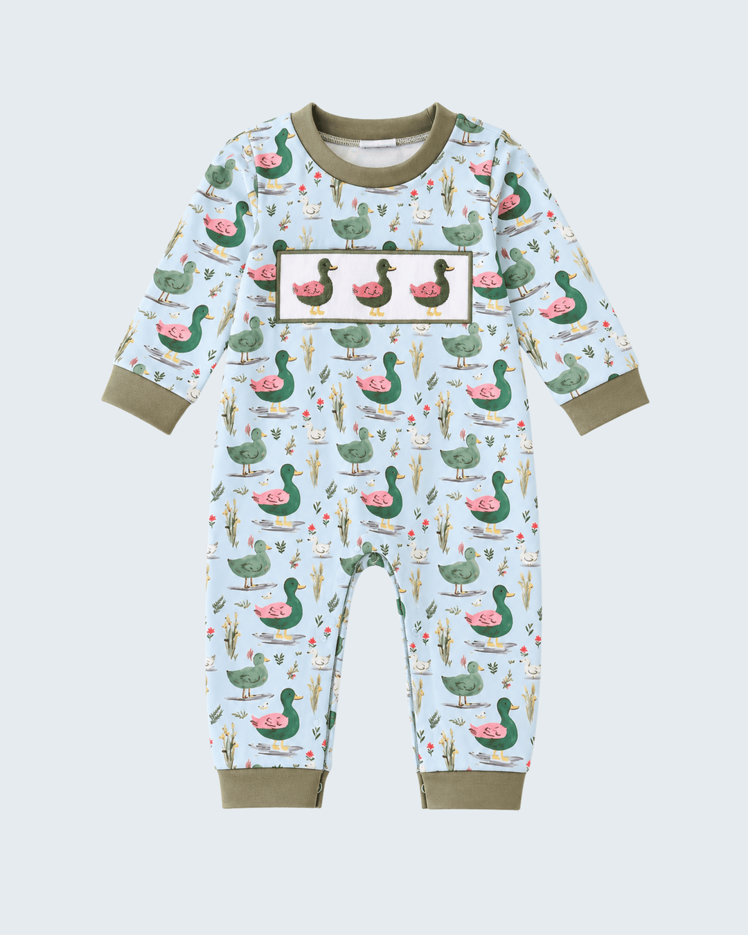Green Mallard Duck Embroidered Romper