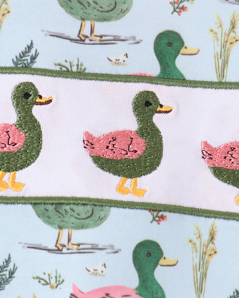 Green Mallard Duck Embroidered Romper