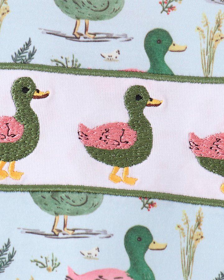 Green Mallard Duck Embroidered Romper