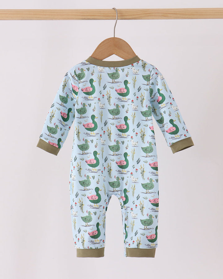 Green Mallard Duck Embroidered Romper