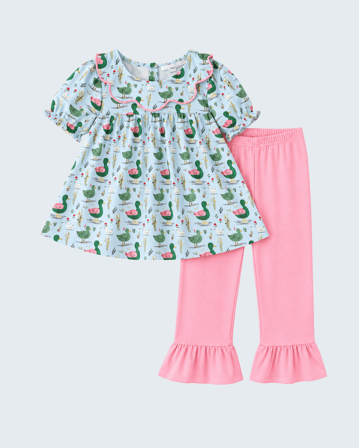 Green Mallard Duck Ruffle Pants Set