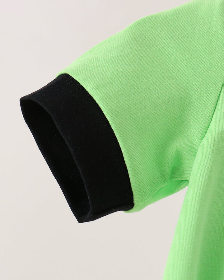 Green bubble romper sleeve with black ribbed cuff