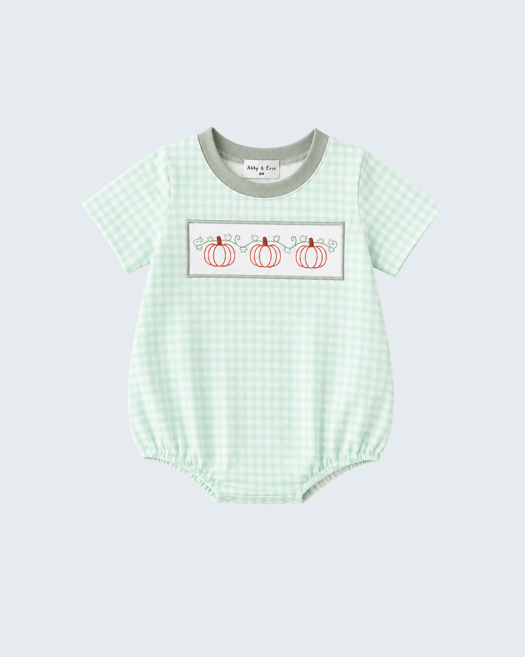 Green Pumpkin Embroidery Gingham Bubble