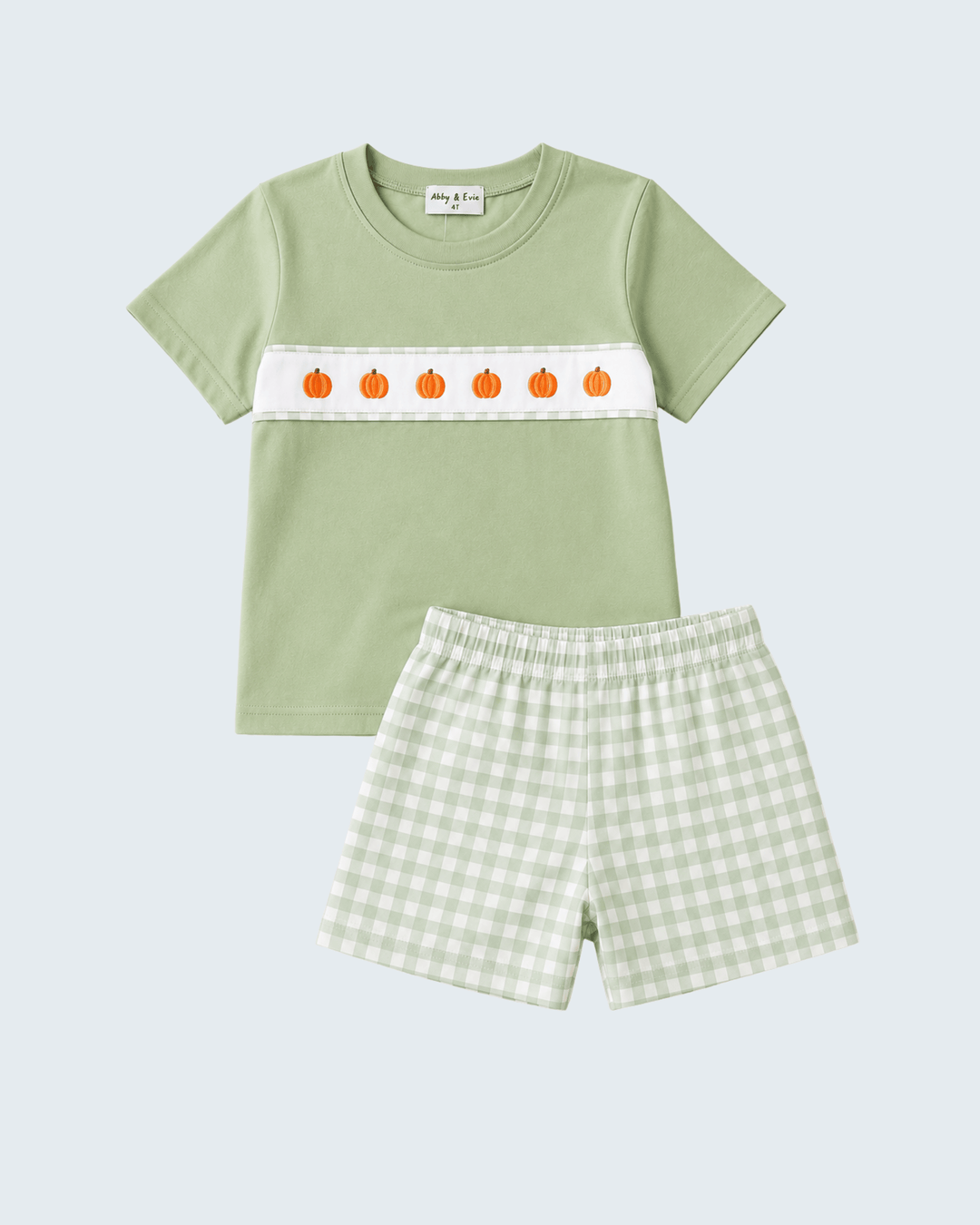 Green Pumpkin Embroidery Shorts Set
