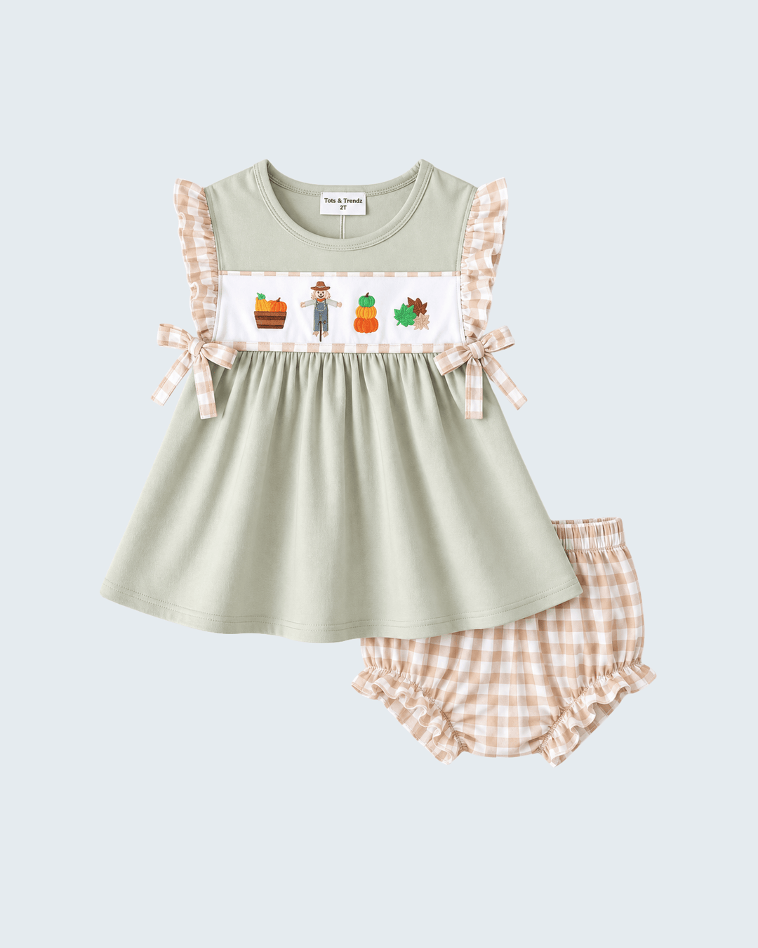 Green Scarecrow Embroidered Bloomer Set