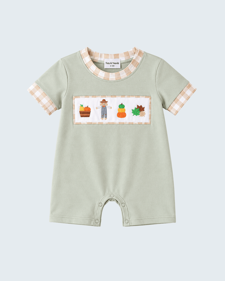 Green Scarecrow Embroidered Romper