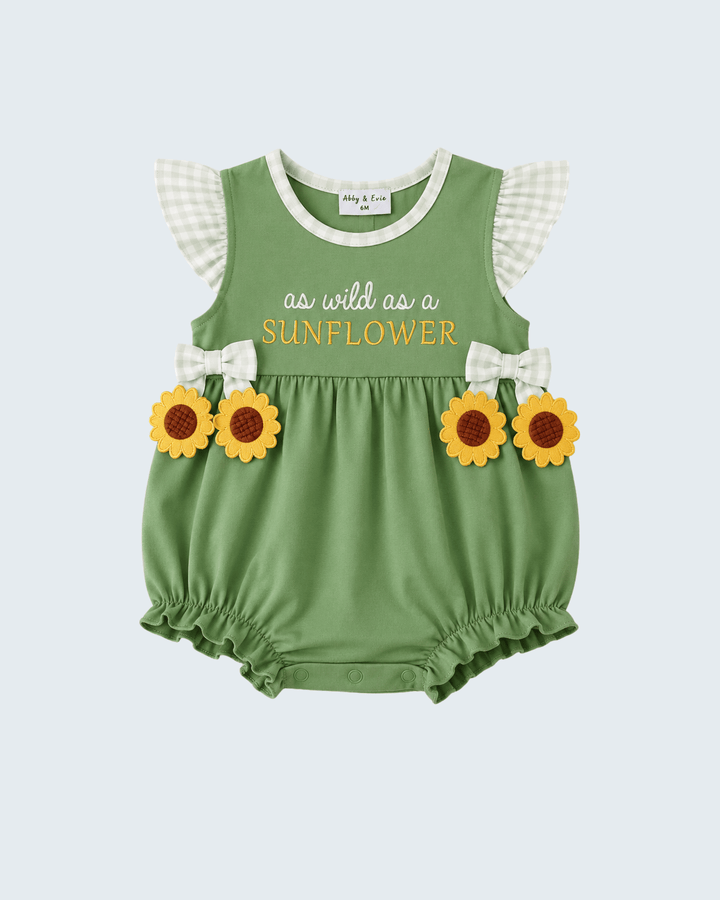 Green Sunflower Applique Ruffle Bubble