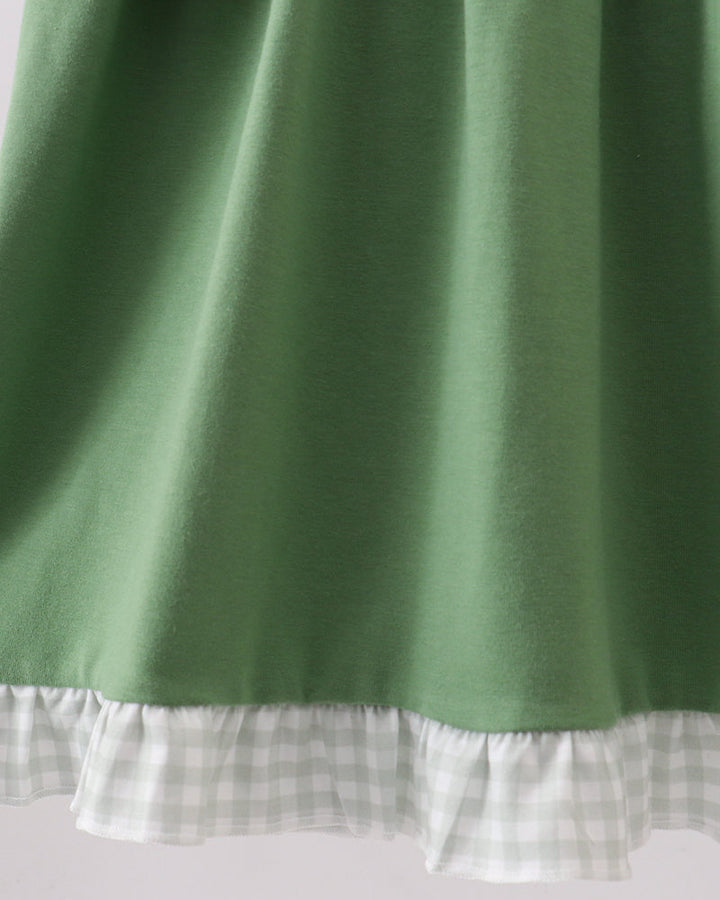 Green dress skirt with tiered ruffled white gingham hem