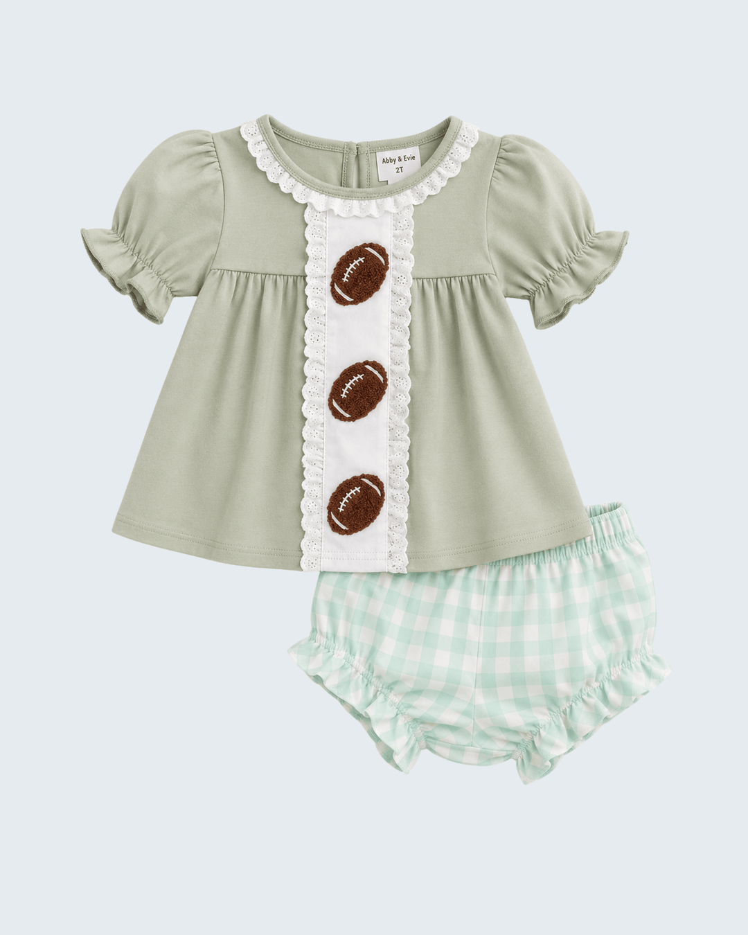 Green Football French Knot Gingham Bloomer Set