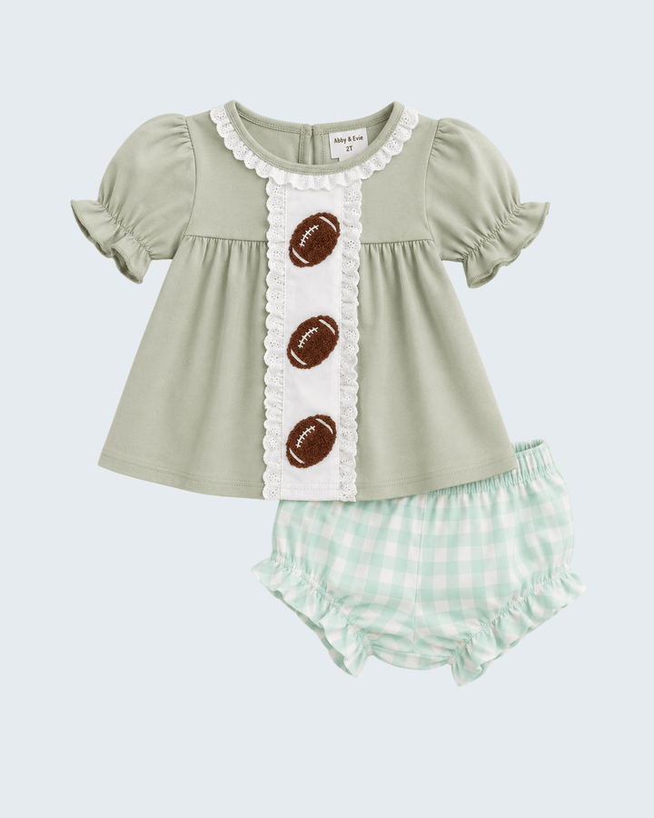 Green Football French Knot Gingham Bloomer Set