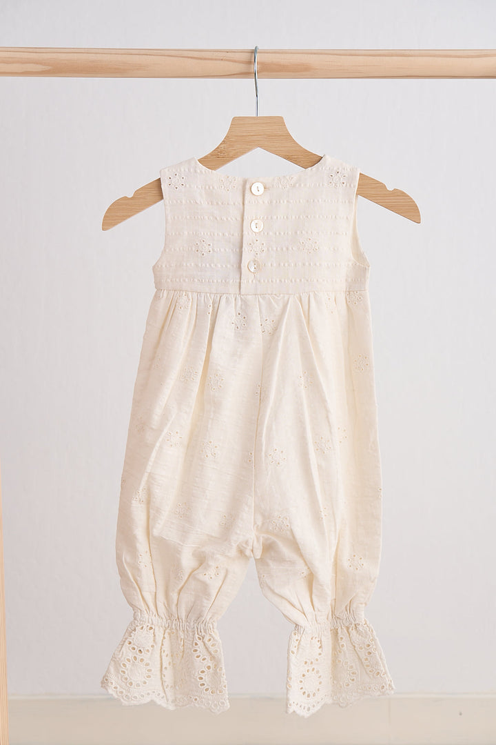 White Hand Embroidered Floral Lace Jumpsuit