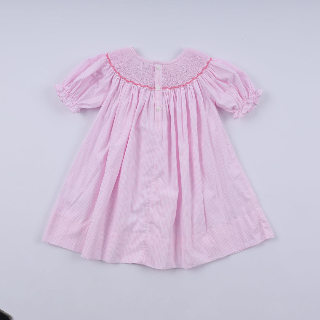 Pink Christmas Tree Hand Smocked Dress