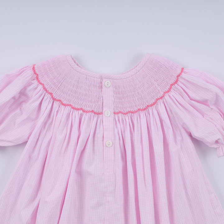 Pink Christmas Tree Hand Smocked Dress