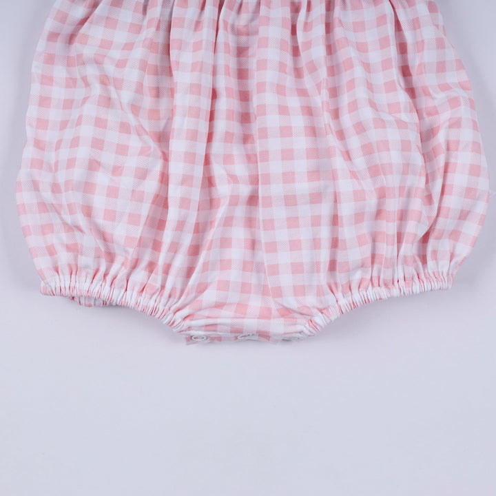 Pink Hand Smocked Gingham Ruffle Bubble